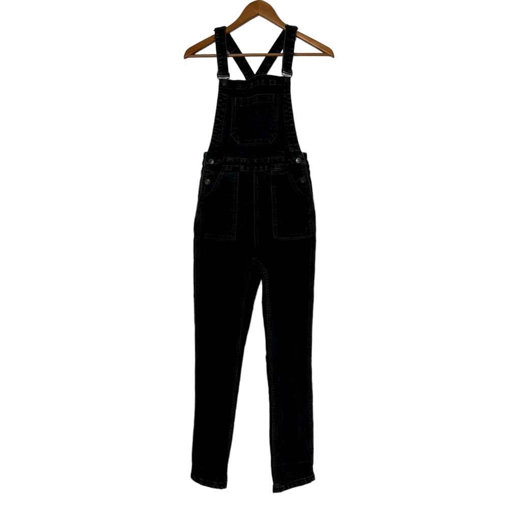 Brandy Melville Size S Uma Overalls Crossback Slim Pockets Washed Black Denim
